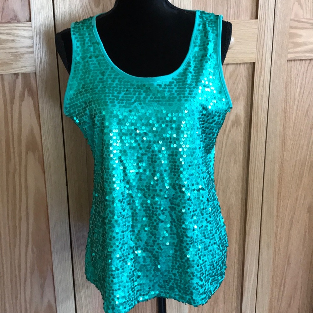 ❤️ Teal green stretchy sequined tank. Size M